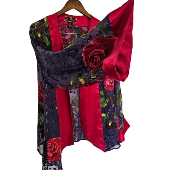 Floral boho burn out vevet silk blend sheer multicolor prints top size 1X - Picture 4 of 11